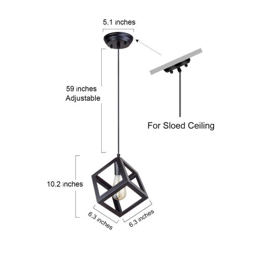 Black 1-Light Lantern Square Pendant