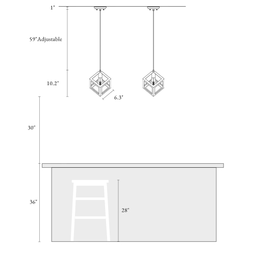 Black 1-Light Lantern Square Pendant