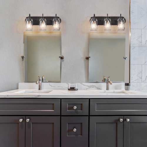 Farmhouse 3-Light Glass Bathroom Vanity Lights Wall Sconces
