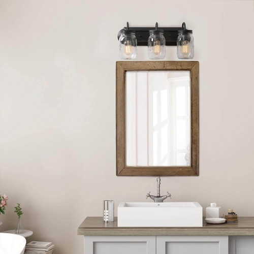 Farmhouse 3-Light Glass Bathroom Vanity Lights Wall Sconces