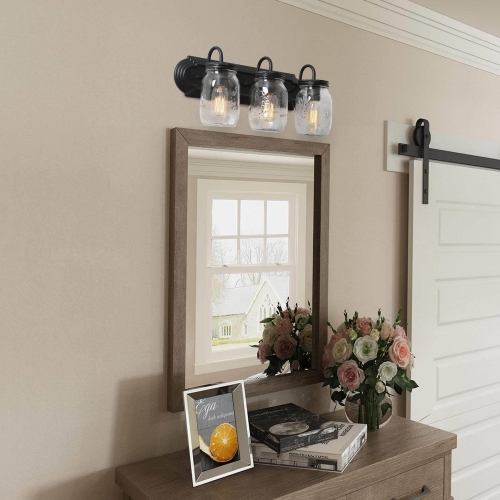 Farmhouse 3-Light Glass Bathroom Vanity Lights Wall Sconces