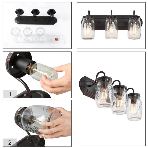 Farmhouse 3-Light Glass Bathroom Vanity Lights Wall Sconces