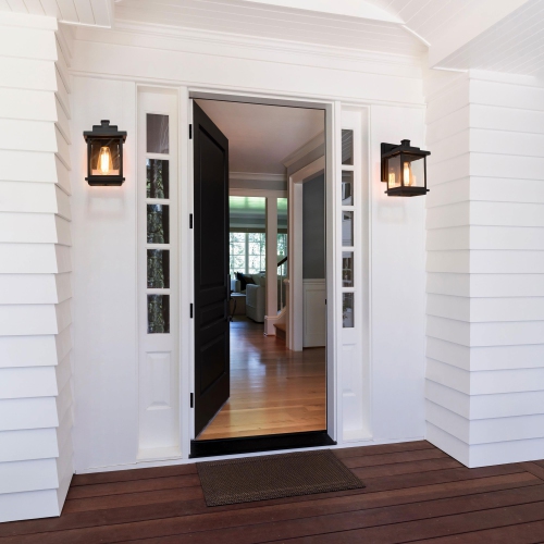 1-Light Black Outdoor Porch Light Glass Shade