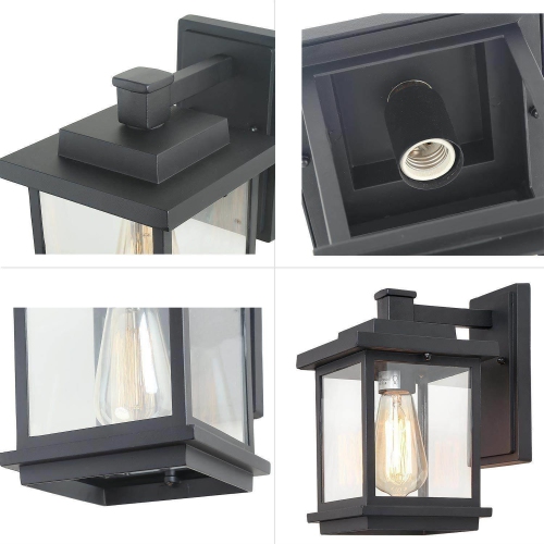 1-Light Black Outdoor Porch Light Glass Shade