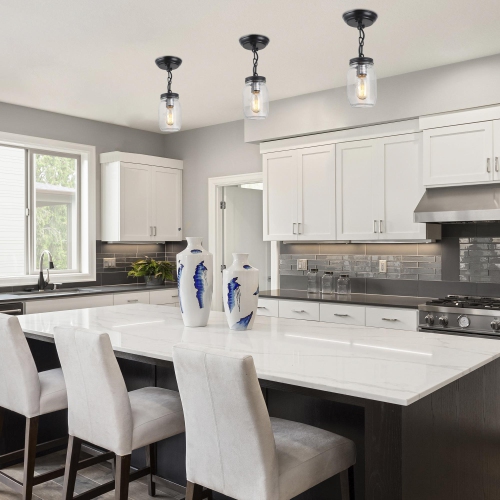 Luminaire suspendu moderne industriel à 1 ampoule, pot en verre, plafonnier semi-encastré