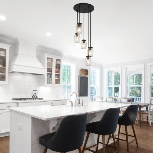 Modern Industrial 5-light Chandelier Bronze Adjustable Mason Jar Pendant