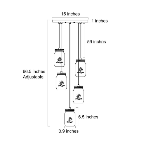 Modern Industrial 5-light Chandelier Bronze Adjustable Mason Jar Pendant