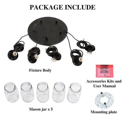 Modern Industrial 5-light Chandelier Bronze Adjustable Mason Jar Pendant