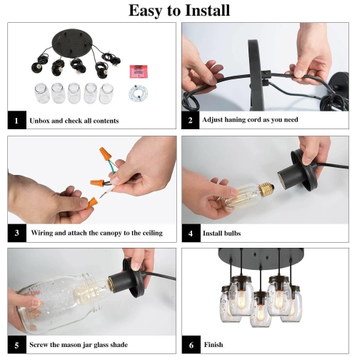 Modern Industrial 5-light Chandelier Bronze Adjustable Mason Jar Pendant