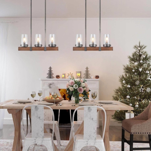 Farmhouse 3-light Wood Linear Chandelier for Kitchen Island