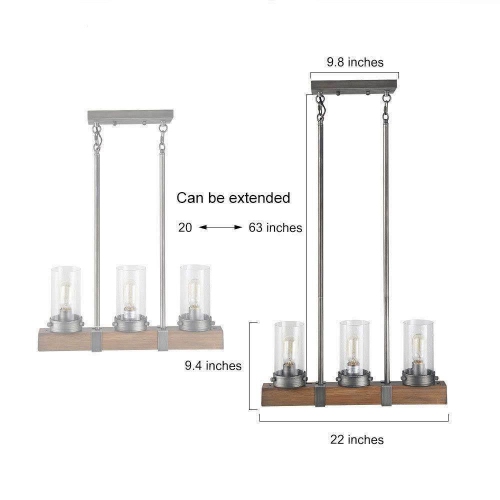 Farmhouse 3-light Wood Linear Chandelier for Kitchen Island