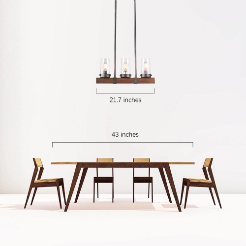Farmhouse 3-light Wood Linear Chandelier for Kitchen Island