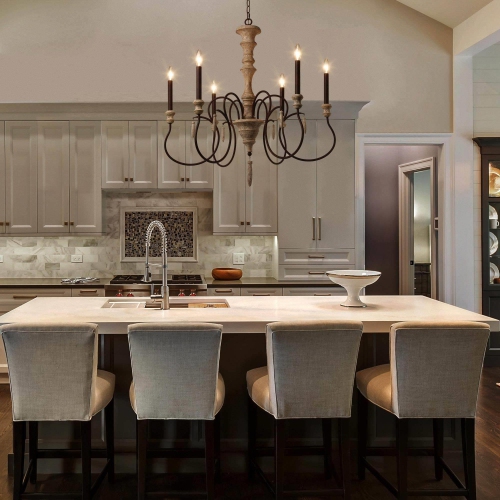 6-Light French Country Farmhouse Wood Chandelier Shabby Chic French Country Wood Ceiling Light