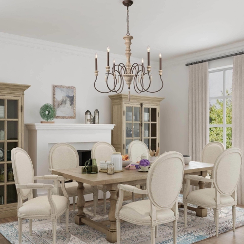 6-Light French Country Farmhouse Wood Chandelier Shabby Chic French Country Wood Ceiling Light