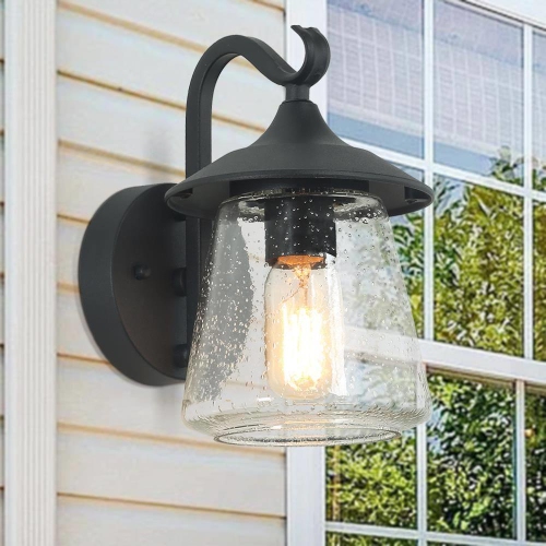 LNC  Transitional 1-Light Glass Outdoor Wall Sconces Patio Lamp In Black