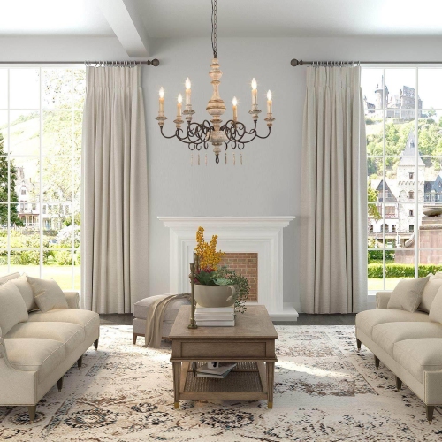 6-Light French Country Wood Candle Chandeliers