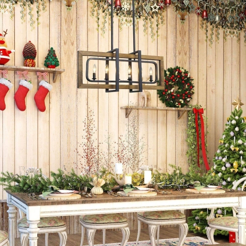 Farmhouse Rectangle 6-light Wood Candle Chandelier Island Lights