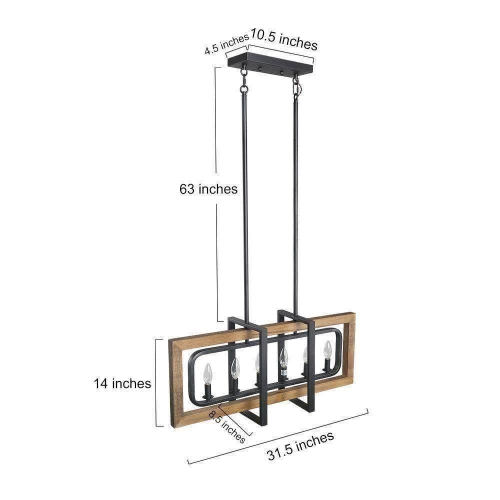 Farmhouse Rectangle 6-light Wood Candle Chandelier Island Lights