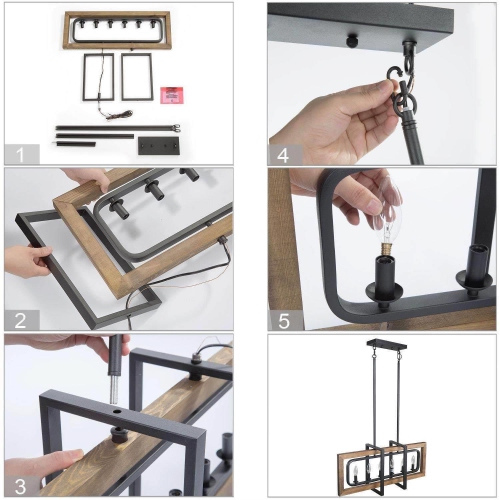 Farmhouse Rectangle 6-light Wood Candle Chandelier Island Lights