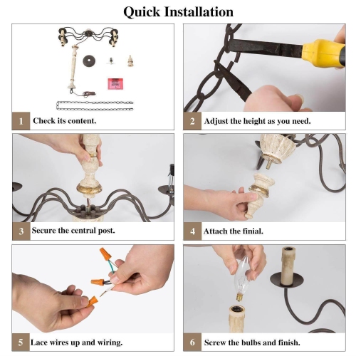 French Country Handmade 6-lights Windy Bracken Chandelier