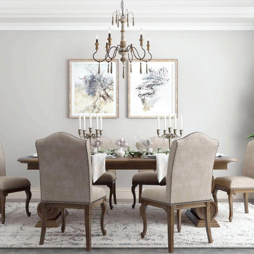 French Country 6-Light Candle Style Wood Chandelier for Dining Room