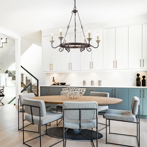 Farmhouse Rustic 6-Light Chandelier French Country Metal Wagon Wheel for Living Room