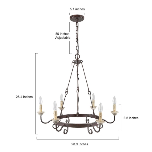 Farmhouse Rustic 6-Light Chandelier French Country Metal Wagon Wheel for Living Room