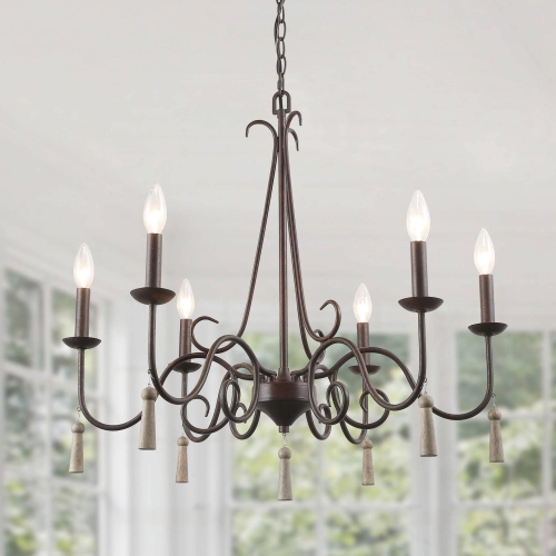 Farmhouse 6-Light Chandelier French Country Wagon Wheel Ceiling Lights for Living Room