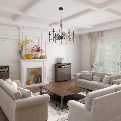 Farmhouse 6-Light Chandelier French Country Wagon Wheel Ceiling Lights for Living Room