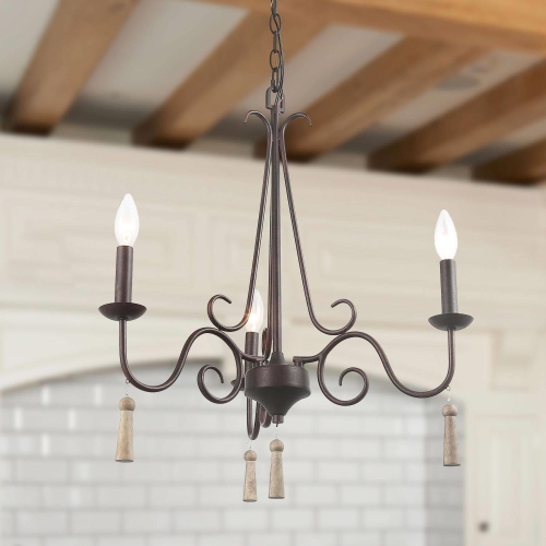Transitional Chandelier 3-light Wood Pendant Fixture