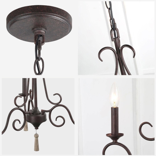 Transitional Chandelier 3-light Wood Pendant Fixture