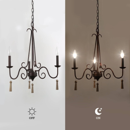 Transitional Chandelier 3-light Wood Pendant Fixture