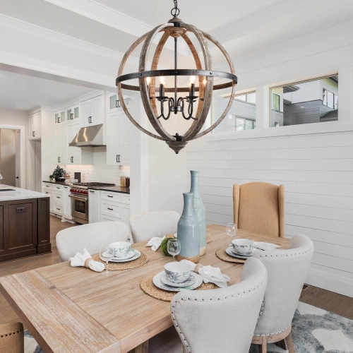 Farmhouse Distressed Wood Chandelier Dining Room Light