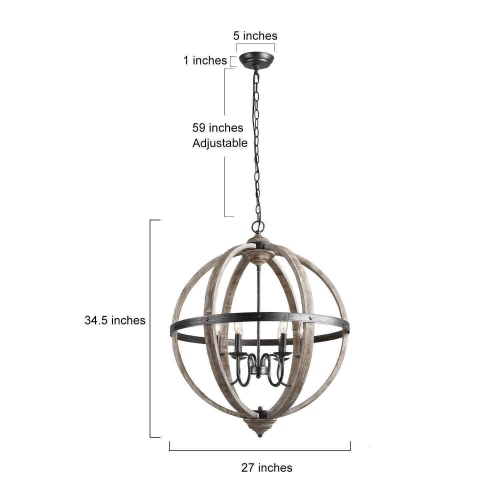 Farmhouse Distressed Wood Chandelier Dining Room Light