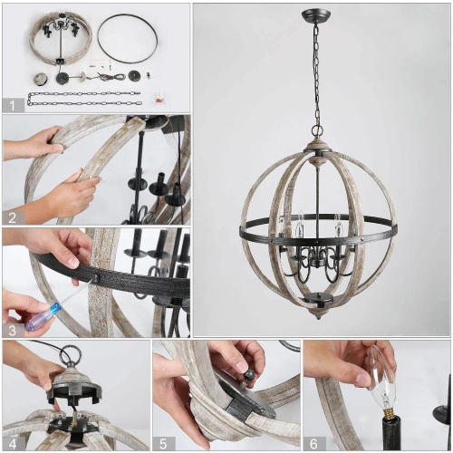 Farmhouse Distressed Wood Chandelier Dining Room Light