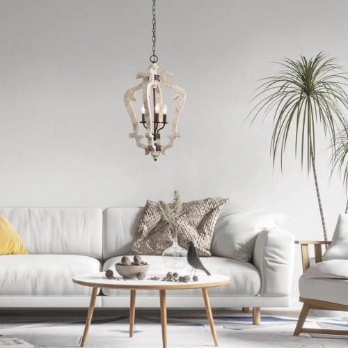 3-light Wood Chandelier Foyer Hanging Lantern