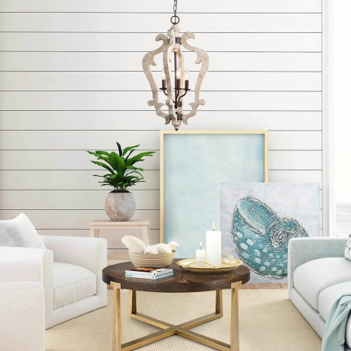 3-light Wood Chandelier Foyer Hanging Lantern