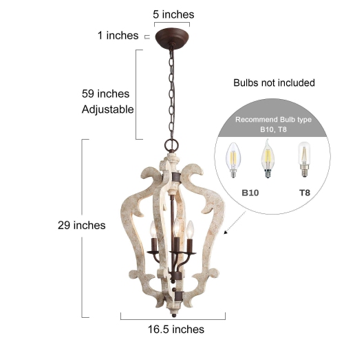 3-light Wood Chandelier Foyer Hanging Lantern