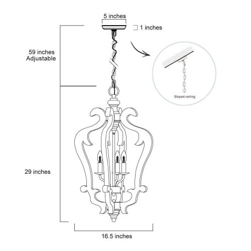 3-light Wood Chandelier Foyer Hanging Lantern