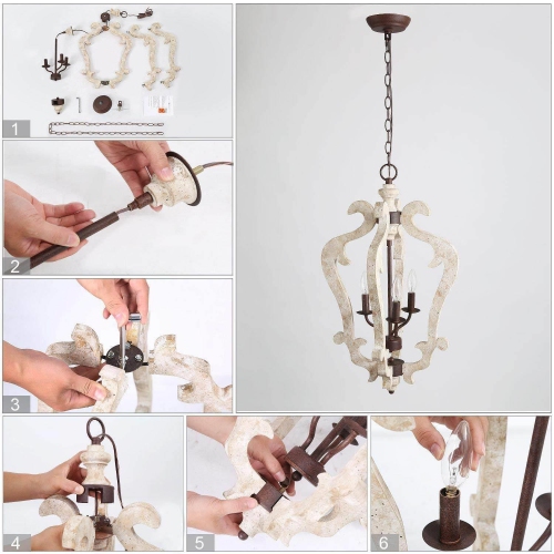 3-light Wood Chandelier Foyer Hanging Lantern