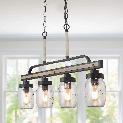 Modern Farmhouse 4-Light Mason Jar Glass Chandelier for Kitchen Island