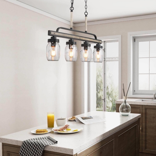 Modern Farmhouse 4-Light Mason Jar Glass Chandelier for Kitchen Island