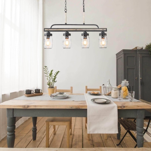 Modern Farmhouse 4-Light Mason Jar Glass Chandelier for Kitchen Island