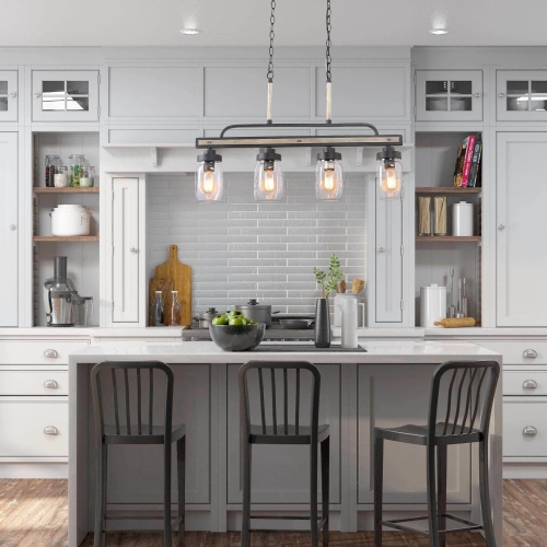 Modern Farmhouse 4-Light Mason Jar Glass Chandelier for Kitchen Island