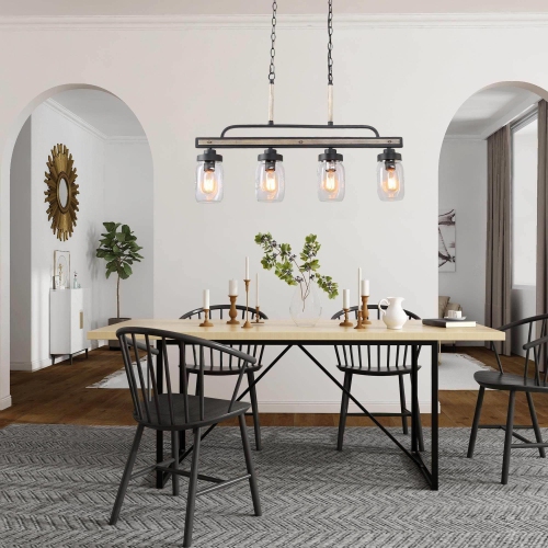 Modern Farmhouse 4-Light Mason Jar Glass Chandelier for Kitchen Island