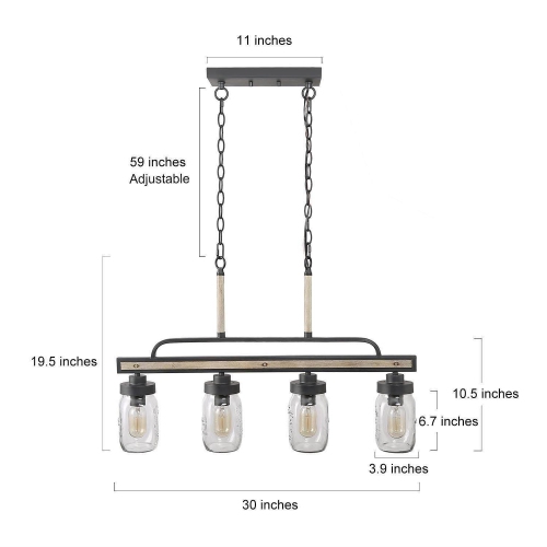 Modern Farmhouse 4-Light Mason Jar Glass Chandelier for Kitchen Island