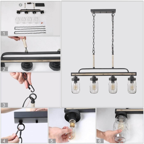 Modern Farmhouse 4-Light Mason Jar Glass Chandelier for Kitchen Island