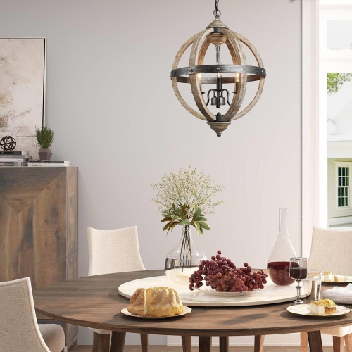 Rustic Farmhouse Orb Ceiling Pendant Wood Chandelier