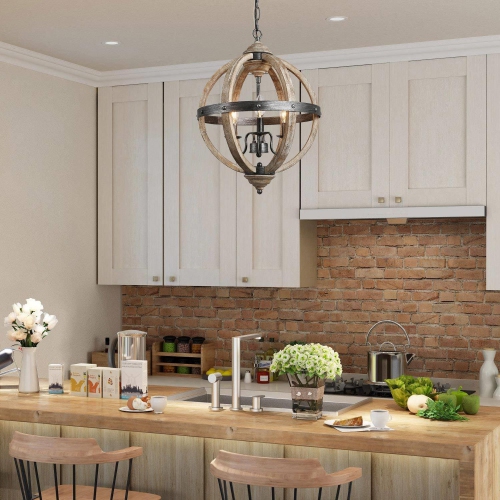 Rustic Farmhouse Orb Ceiling Pendant Wood Chandelier