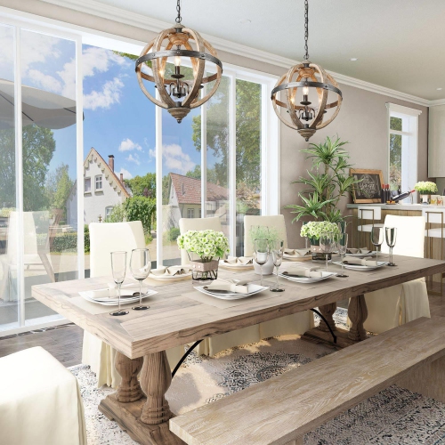 Rustic Farmhouse Orb Ceiling Pendant Wood Chandelier